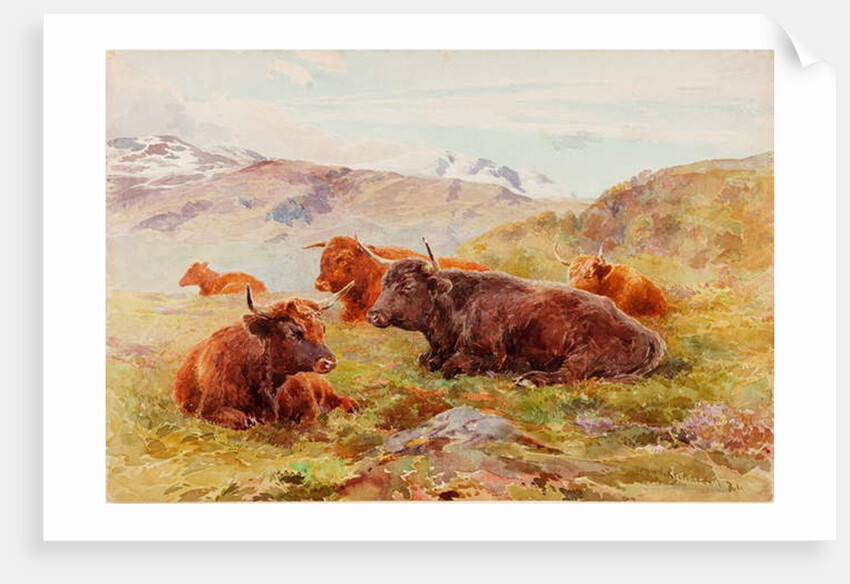 Highland Landscape with Cattle by John Isaac Richardson