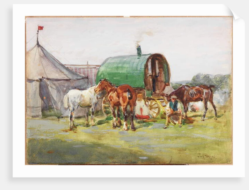 Three Horses and a Green-Roofed Caravan by John Atkinson