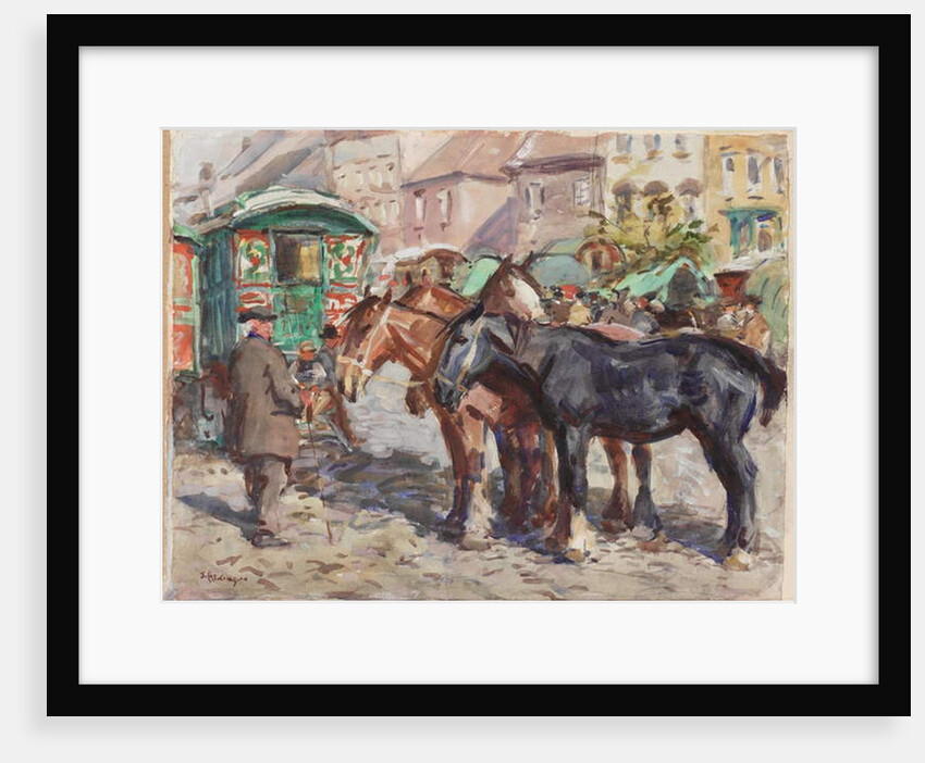 Black Horse with Houses in Background by John Atkinson