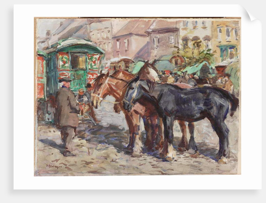 Black Horse with Houses in Background by John Atkinson