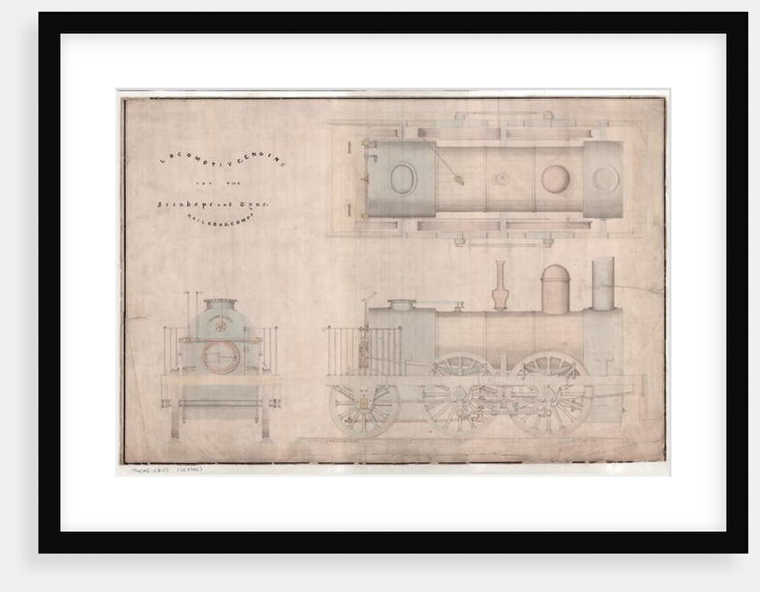 Construction drawing, 0-4-2 locomotive and tender by R. and W. Hawthorn and Co. for the Stanhope and Tyne Railway Co by English School