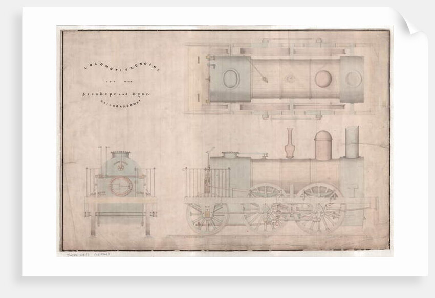 Construction drawing, 0-4-2 locomotive and tender by R. and W. Hawthorn and Co. for the Stanhope and Tyne Railway Co by English School