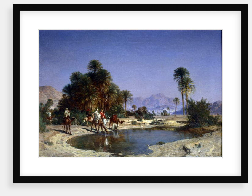 Leon-Adolphe Belly the caravan in the desert oasis by Leon-Auguste-Adolphe Belly