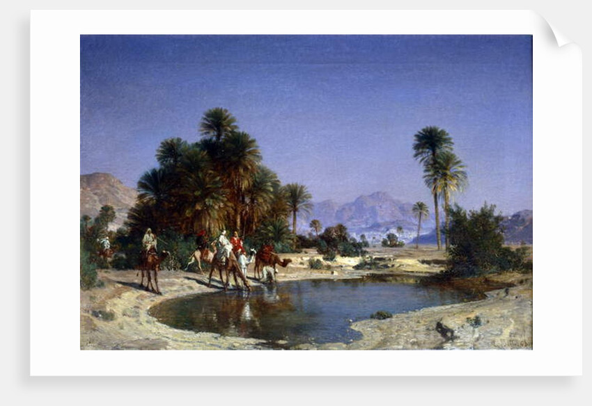 Leon-Adolphe Belly the caravan in the desert oasis by Leon-Auguste-Adolphe Belly