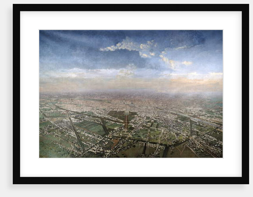 General view of Paris from a hot-air balloon, 1855 by Victor Navlet