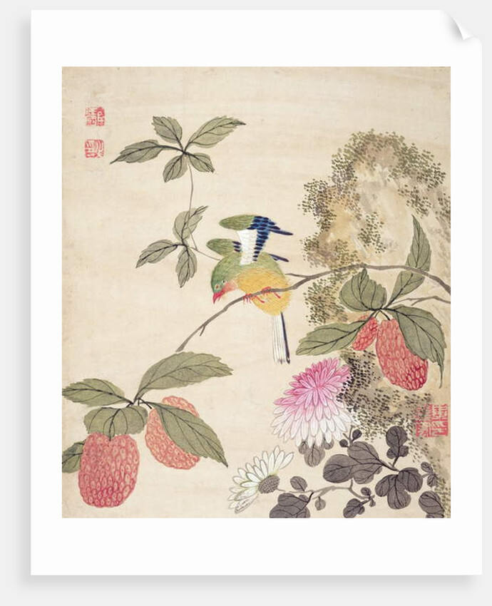 One of a series of paintings of birds and fruit, late 19th century by Guochen Wang