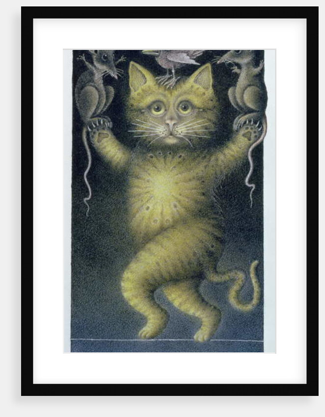 Cat on a Tightrope, balancing with Bird and Mice by Wayne Anderson