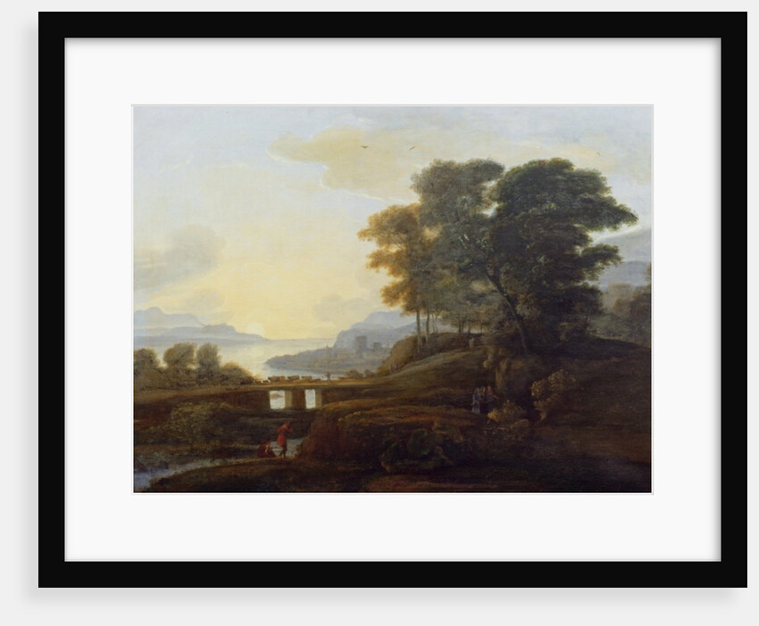 Landscape with cattle and goats crossing a bridge by Claude Lorrain