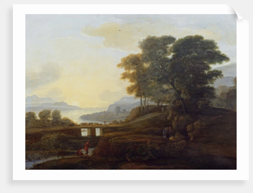 Landscape with cattle and goats crossing a bridge by Claude Lorrain