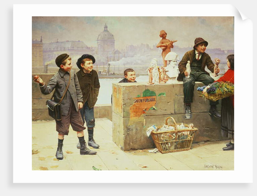 Young Pedlars on the Pont Des Arts, Paris by Paul Charles Chocarne-Moreau