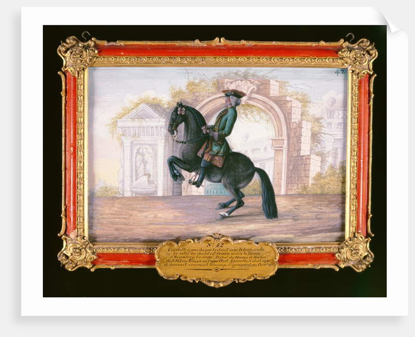 No. 42 'Agrable', a dark fawn horse of the Spanish Riding School performing a dressage movement called a 'Curvet' by Baron Reis d' Eisenberg