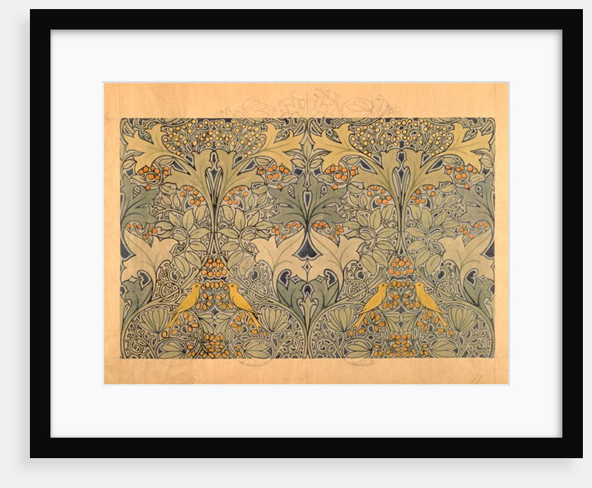 Textile design with birds, berries and foliage by Charles Francis Annesley Voysey