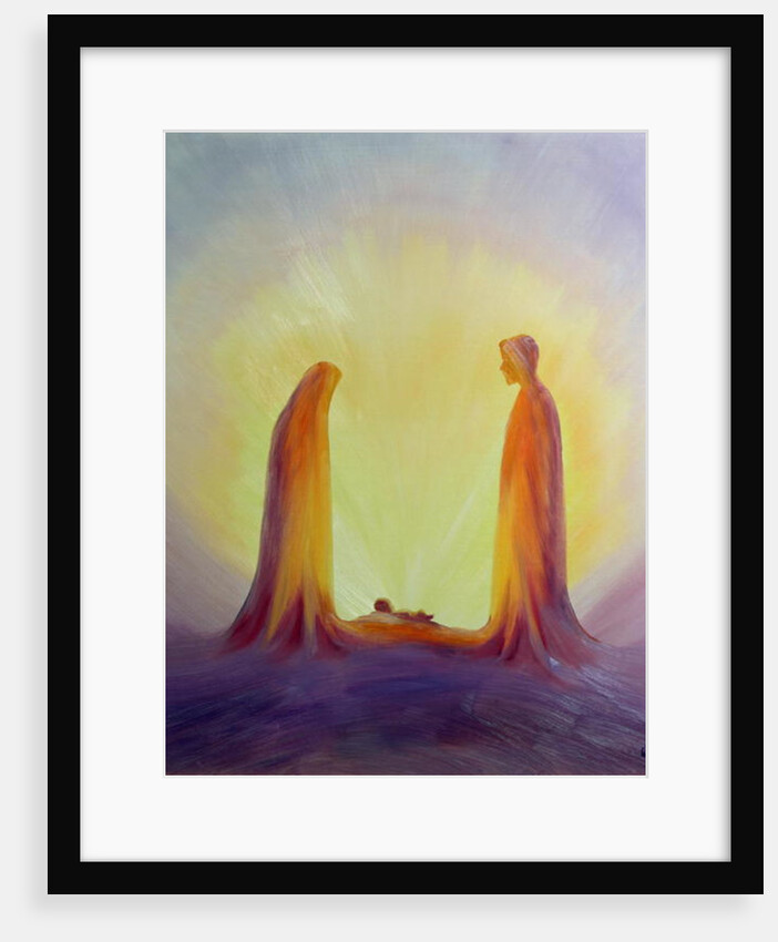 Mary and Joseph look with faith at the baby Jesus at his Nativity, 2001 by Elizabeth Wang