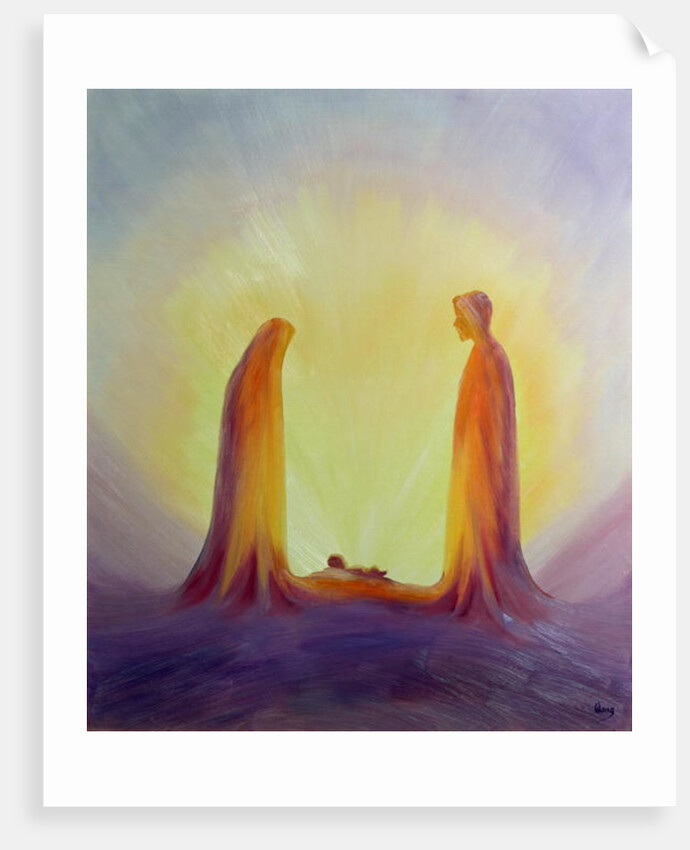 Mary and Joseph look with faith at the baby Jesus at his Nativity, 2001 by Elizabeth Wang
