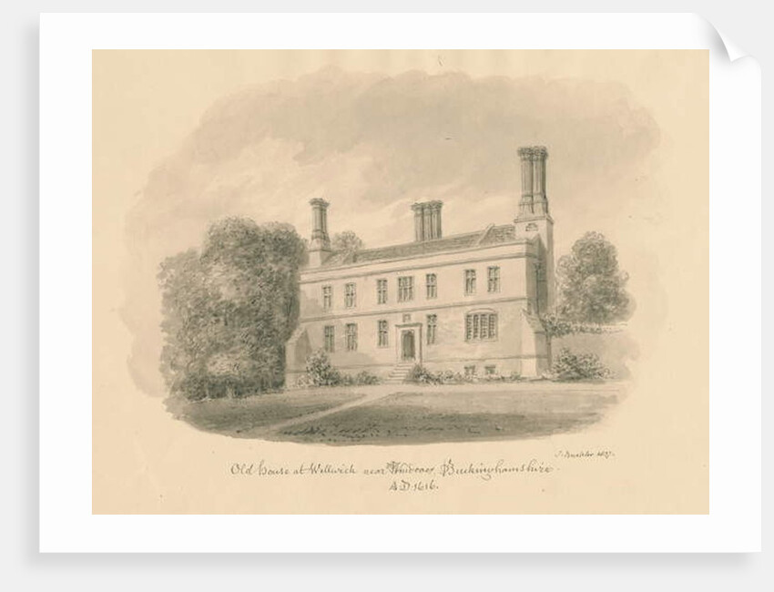 Buckinghamshire - Wellwick - Old House: sepia drawing vignetted, 1837 by John Buckler