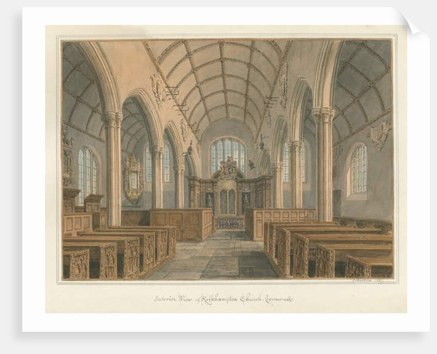 Cornwall - Kilkhampton Church - Interior View, 1827 by John Buckler