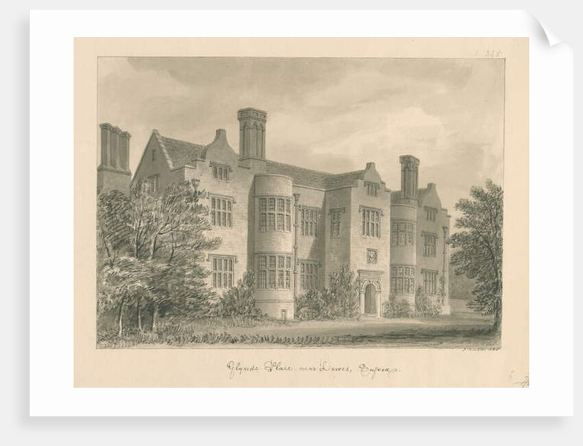 Sussex - Lewes - Glynde Place: sepia drawing, 1830 by John Buckler
