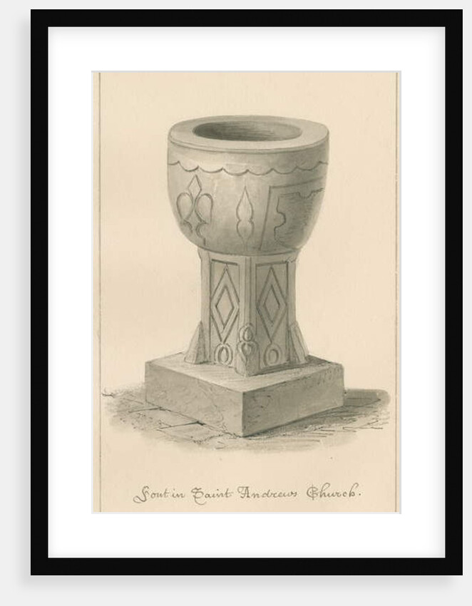 Worcestershire - Droitwich - Saint Andrew's Church Font, 1833 by John Buckler