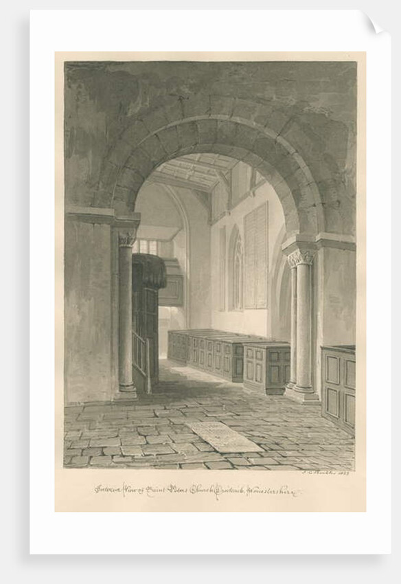 Worcestershire - Droitwich - Saint Peter's Church Interior : sepia drawing, 1833 by John Chessell Buckler