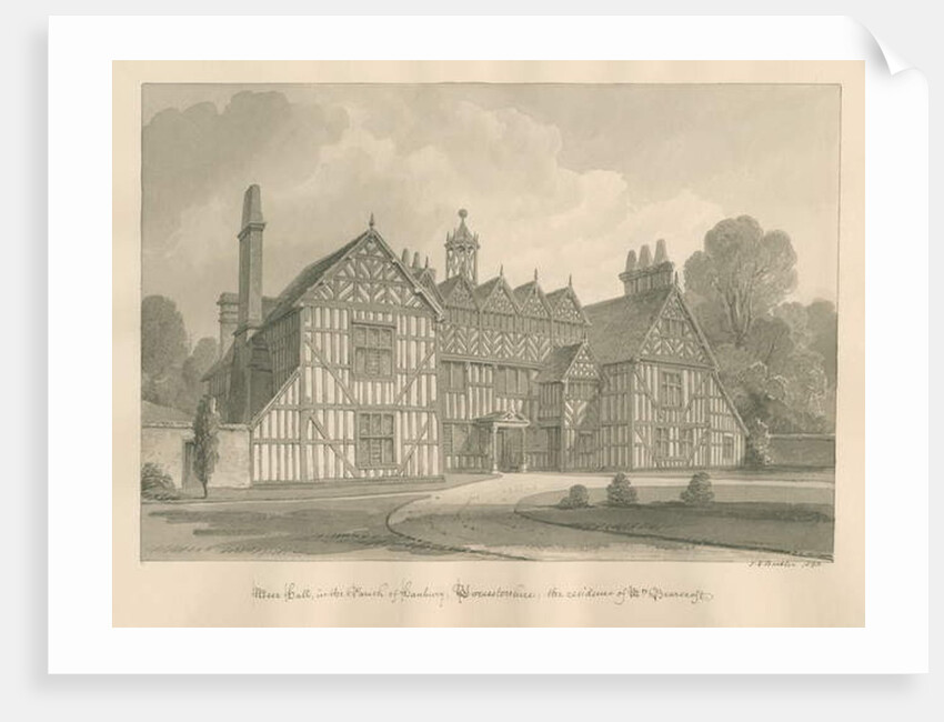 Worcestershire - Hanbury - Meer Hall: sepia drawing, 1833 by John Chessell Buckler