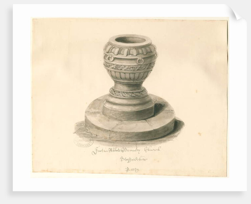 Font in Abbots Bromley Church : sepia drawing, 1839 by John Buckler