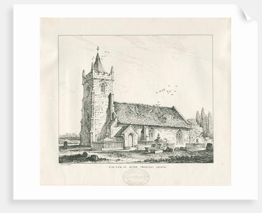 Acton Trussell Church: pen and ink drawing, 1838 by Thomas Peploe Wood