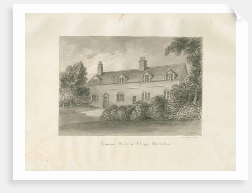 Aldridge Grammar School: sepia drawing, 1847 by John Buckler