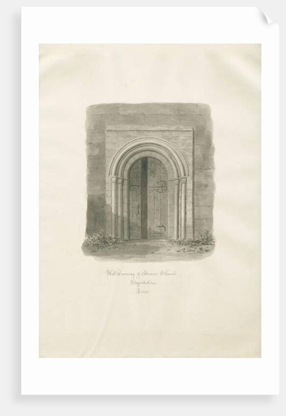 Alrewas Church - West Doorway: sepia drawing, 1848 by John Buckler