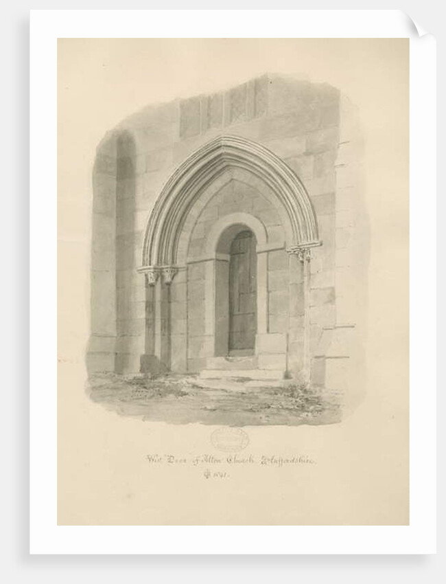 Alton Church - West Door: sepia drawing, 1841 by John Chessell Buckler
