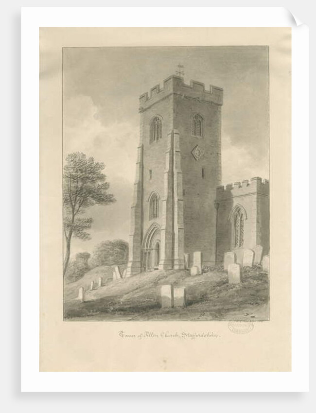Alton Church - Tower: sepia drawing, 1841 by John Chessell Buckler