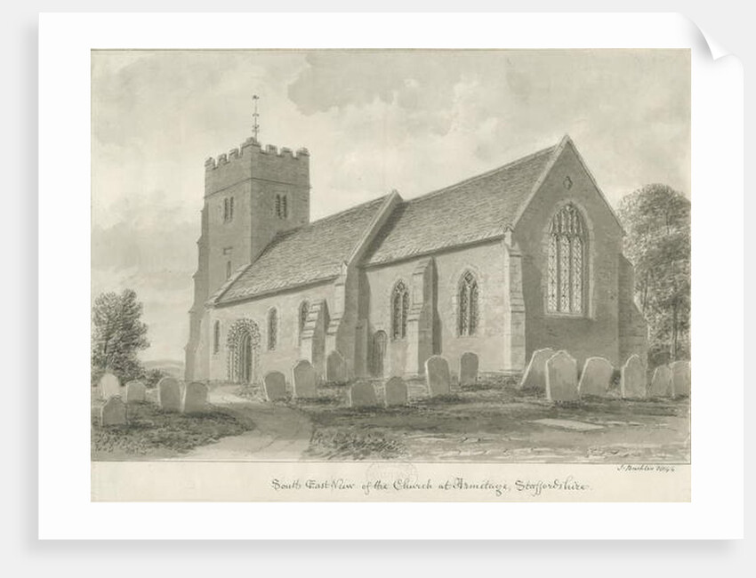 Armitage Church: sepia drawing, 1844 by John Buckler