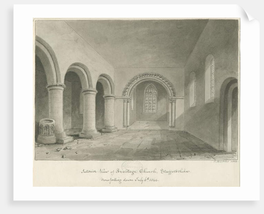 Interior of Armitage Church: sepia drawing, 6 Jul 1844 by John Buckler