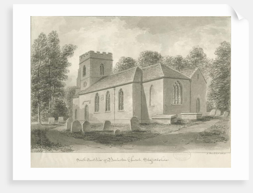 Barlaston Church: sepia drawing, 1844 by John Buckler