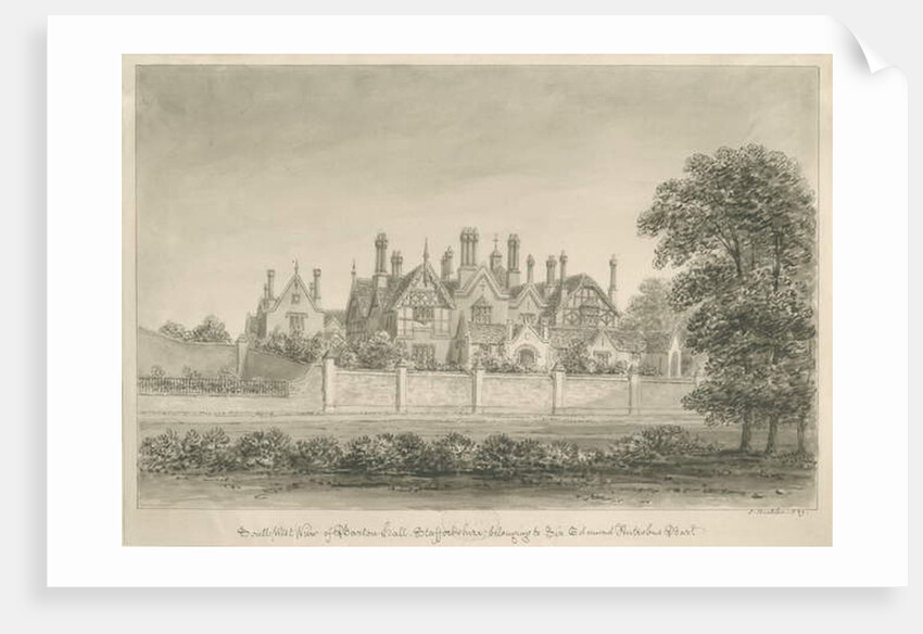 Barton under Needwood - 'Barton Hall' : sepia drawing, 1839 by John Buckler