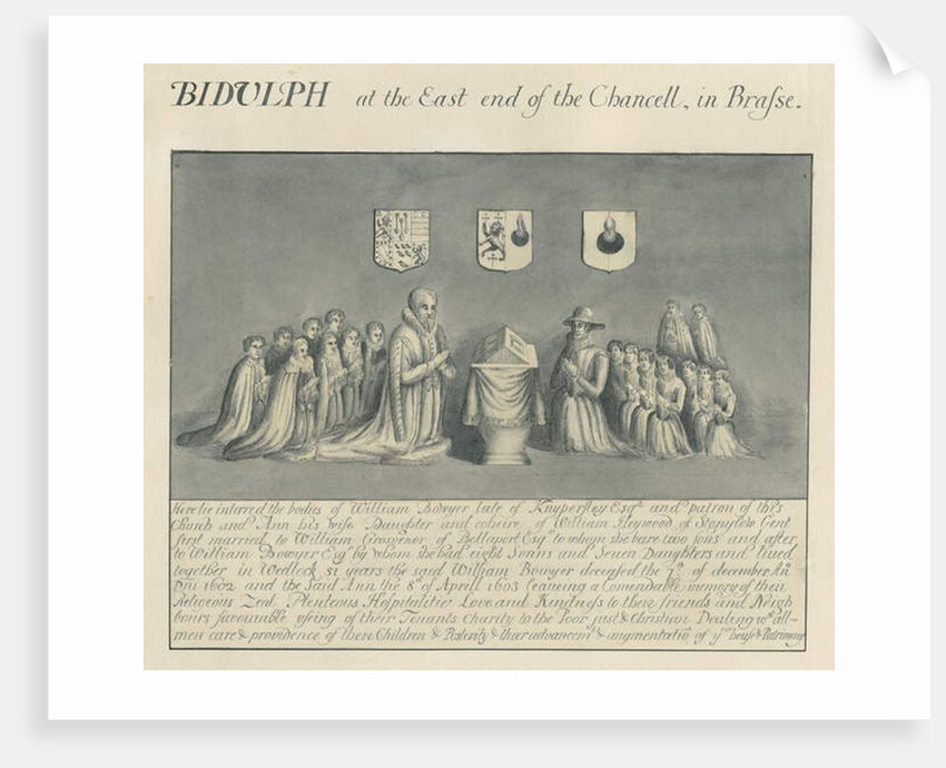 Brass plate in Biddulph Church - William Bowyer of Knipersley : pen and wash drawing, nd [?19th cent] by John Robert Fernyhough