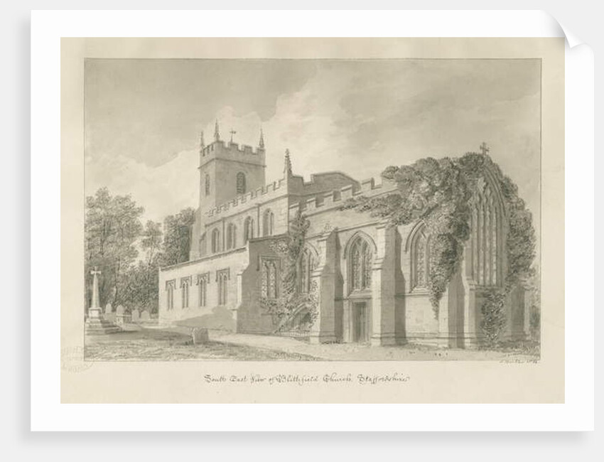 Blithfield Church: sepia drawing, 1824 by John Buckler