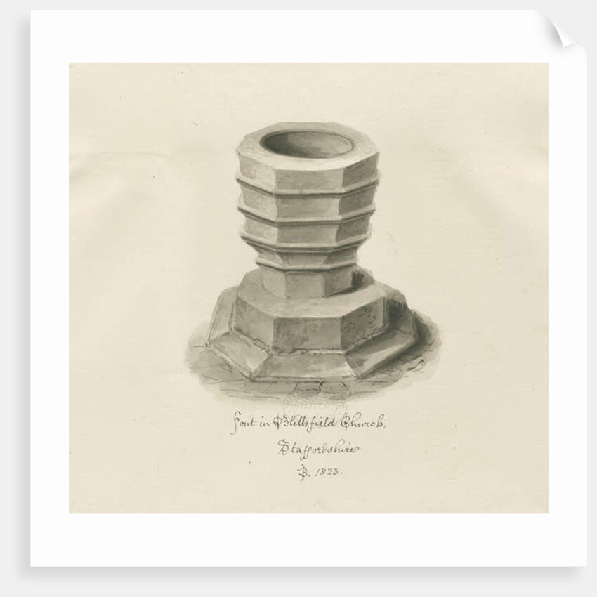 Font in Blithfield Church by John Buckler