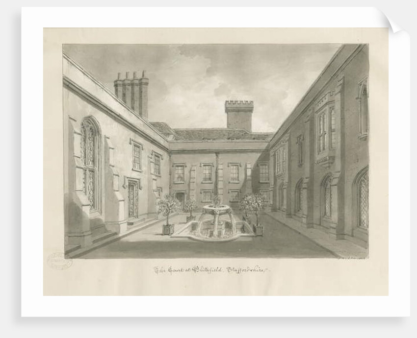 Blithfield Hall - Courtyard: sepia drawing, 1823 by John Buckler