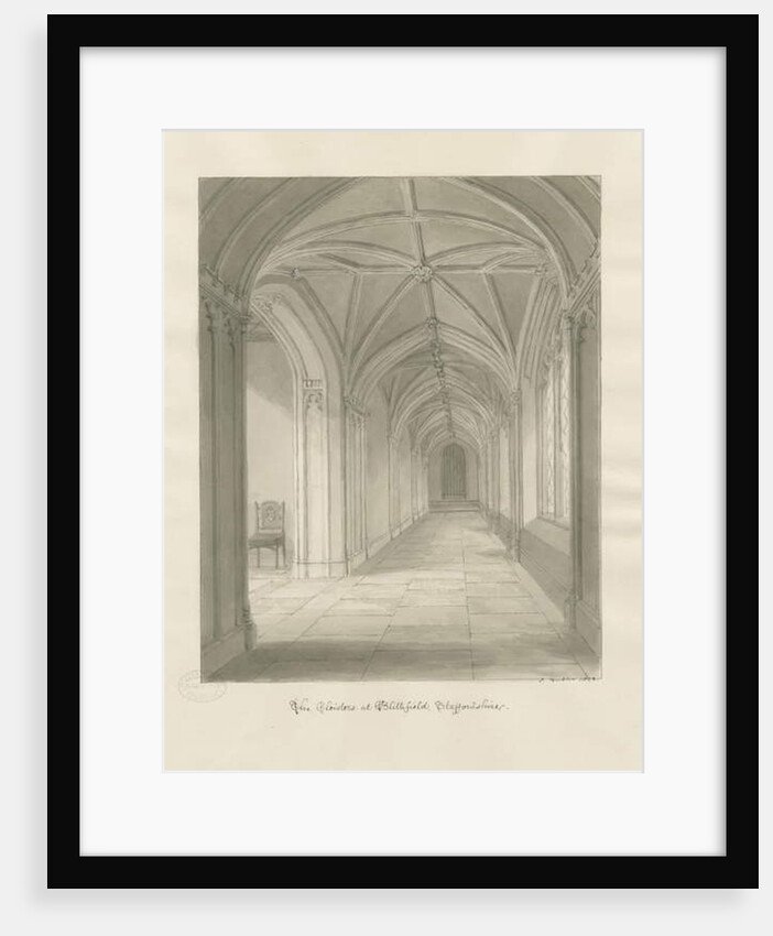 Blithfield Hall - Cloisters: sepia drawing, 1823 by John Buckler
