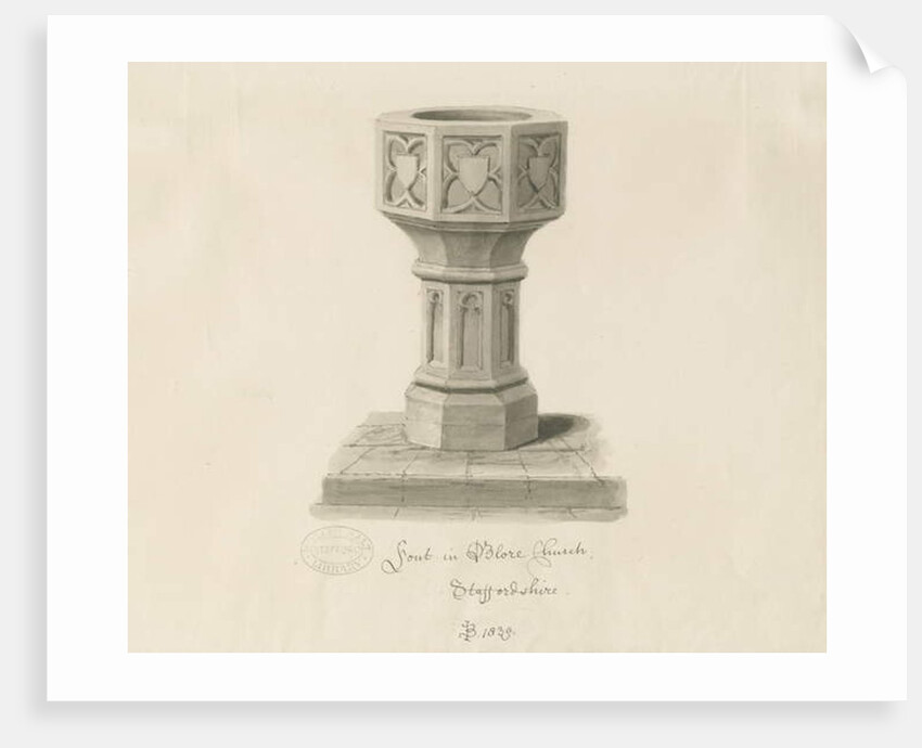 Font in Blore Church by John Buckler