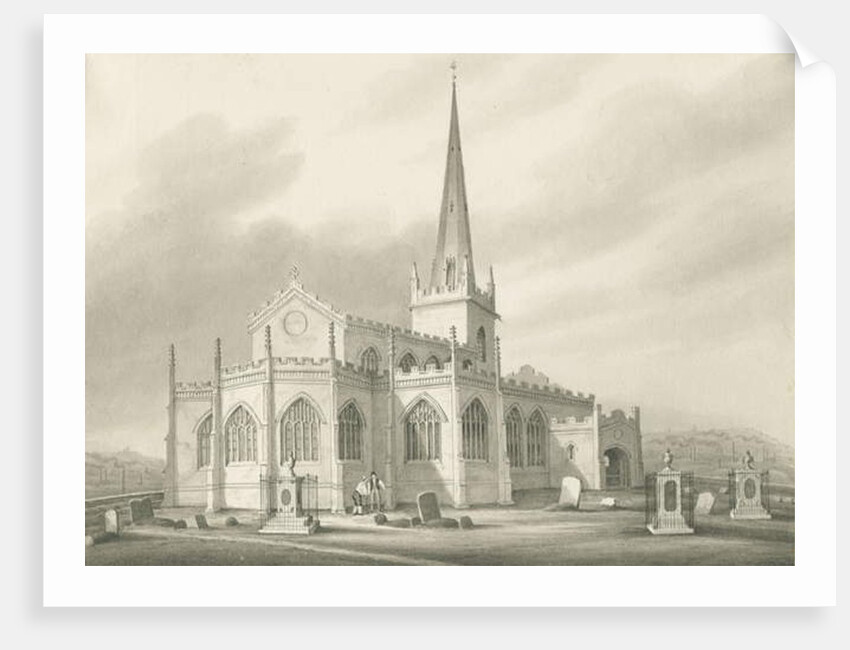 Wednesbury - St. Bartholomew's Church: sepia wash drawing, nd [1827] by Robert Noyes