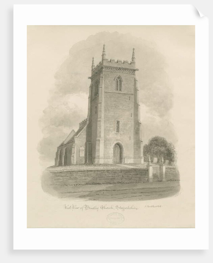 Bradley Church: sepia drawing, 1842 by John Buckler