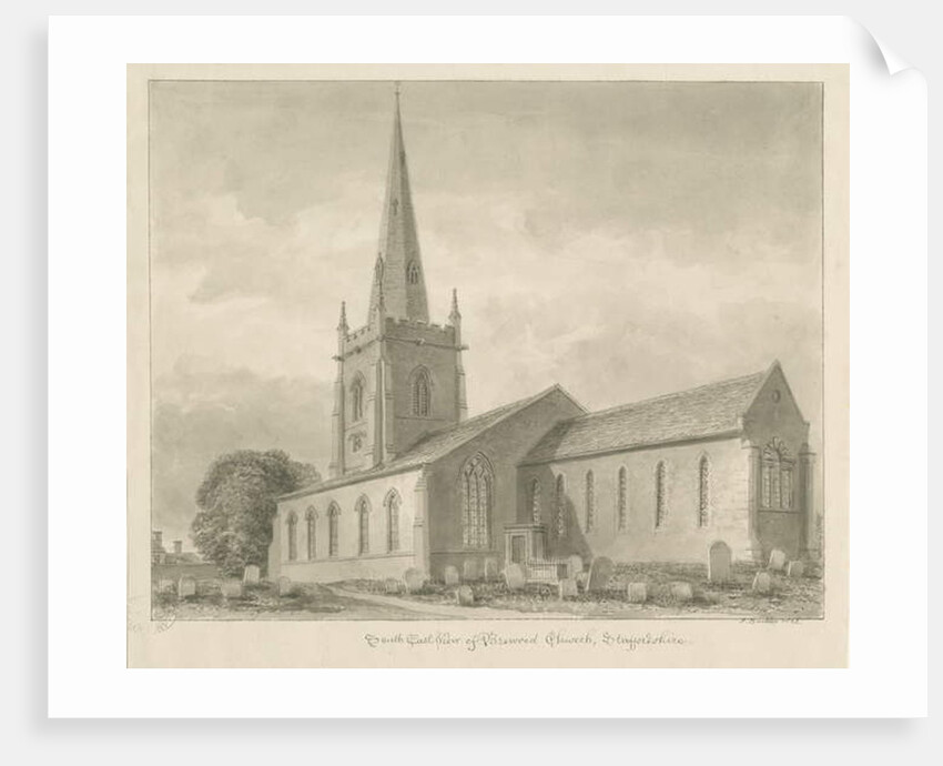 Brewood Church: sepia drawing, 1842 by John Buckler