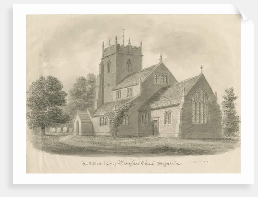 Broughton Church: sepia drawing, 1843 by John Buckler