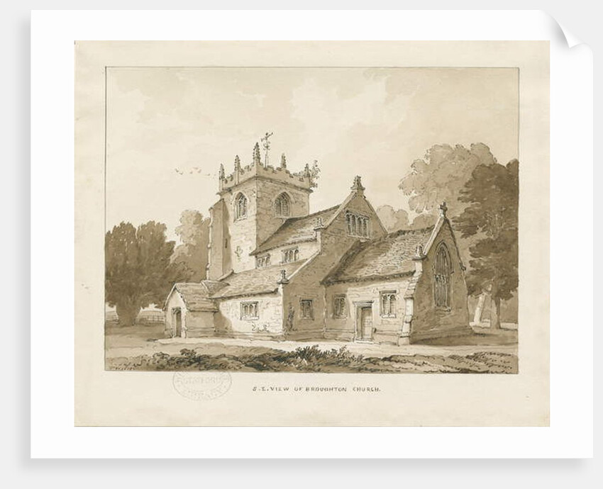 Broughton Church : sepia drawing, 1838 by Thomas Peploe Wood