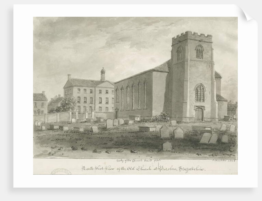 Burslem - St. John's Church: sepia drawing, 1844 by John Buckler