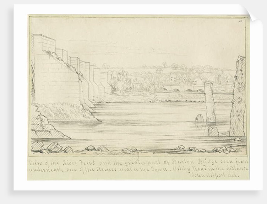 Burton-upon-Trent Bridge and Town: pen drawing, nd [c 1817] by John Allport