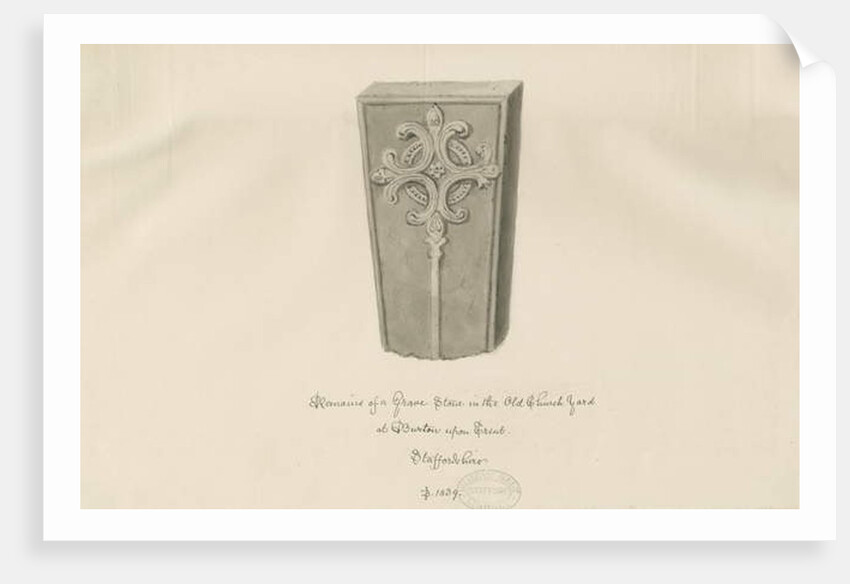 Burton-upon-Trent - Gravestone in 'Old' Churchyard: sepia drawing, 1839 by John Buckler