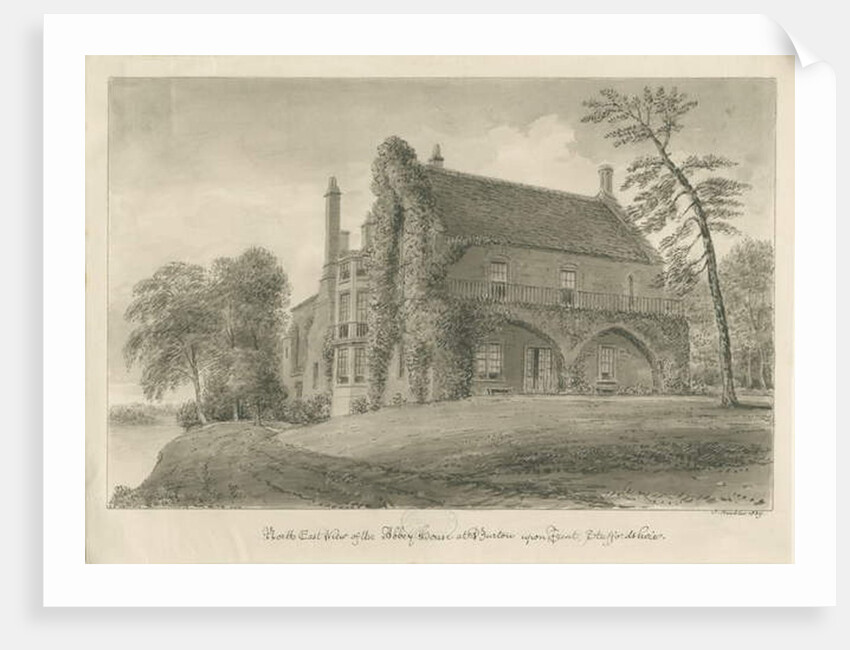 Burton-upon-Trent Abbey: sepia drawing, 1839 by John Buckler