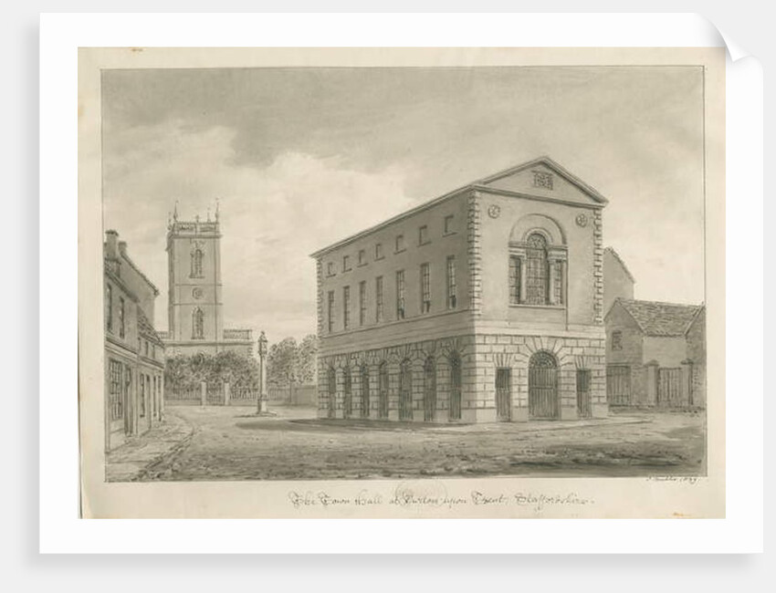 Burton-upon-Trent - Town Hall: sepia drawing, 1839 by John Buckler
